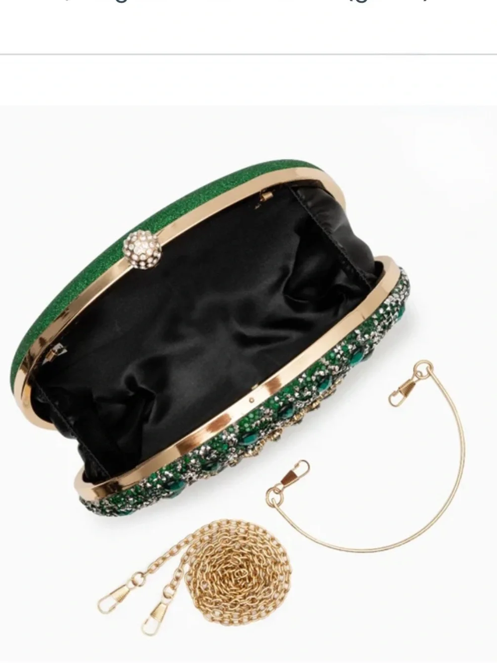 RAMLA Embellished Emerald Crystal Evening Clutch Crossbody Hand Bag